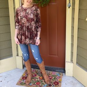 Maroon floral peplum blouse